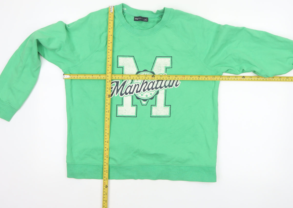 Close-up detail of Marks and Spencer Women Green M Manhattan Logo Crew Sweatshirt