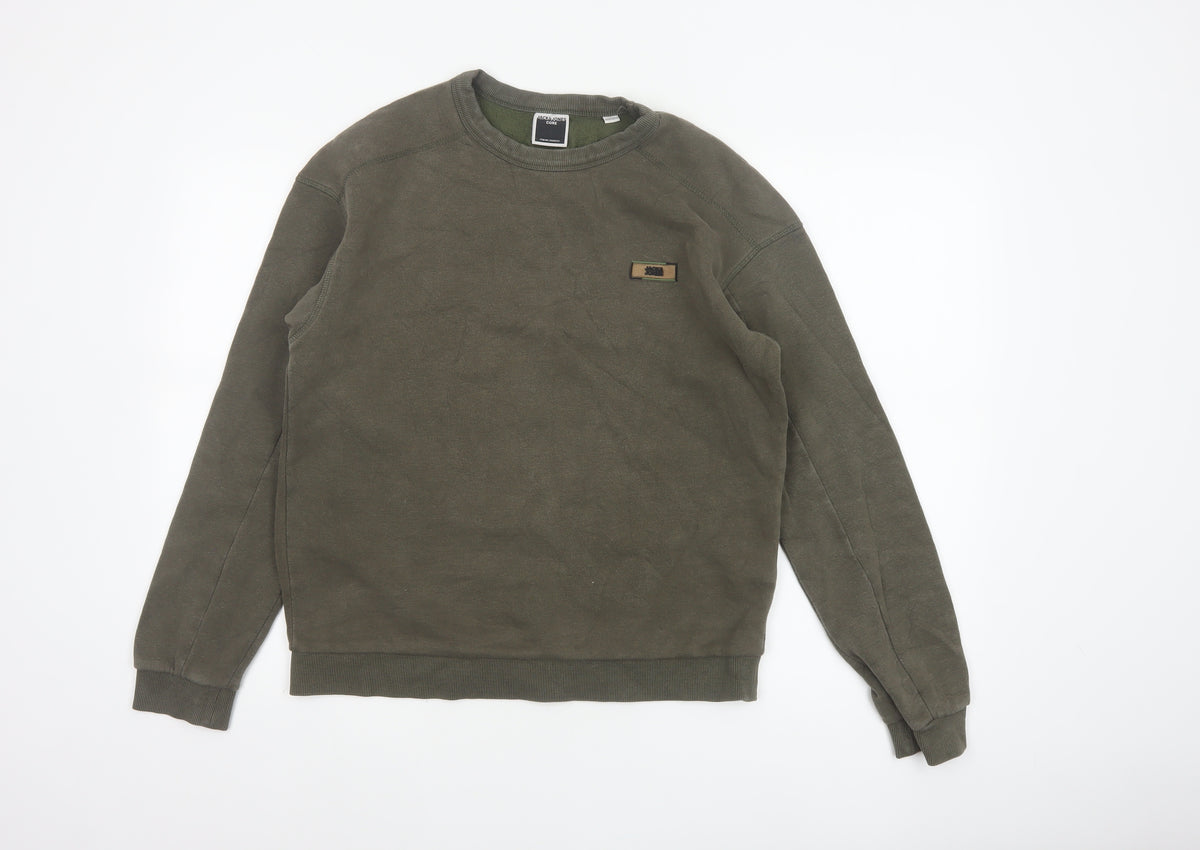 Jack & Jones Core Men's Green S Pullover Crew Neck Logo Sweatshirt