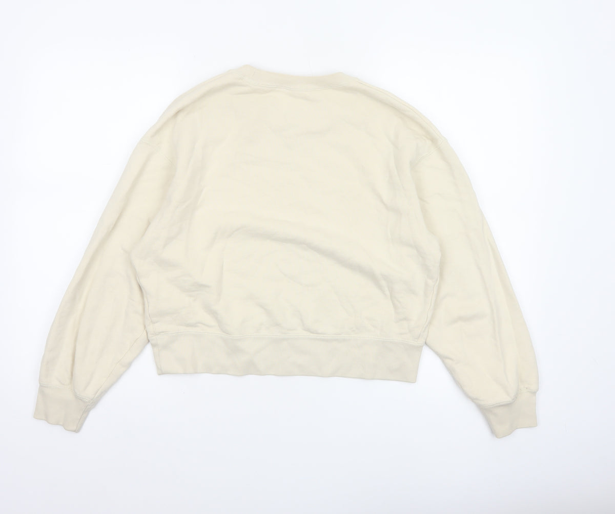 Uniqlo Women Ivory XS Pullover Crew Neck Cotton Sweatshirt
