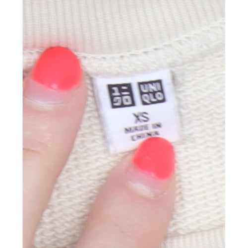 Uniqlo Women Ivory XS Pullover Crew Neck Cotton Sweatshirt