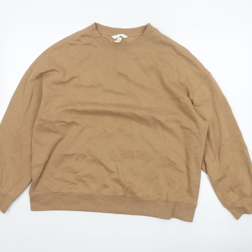 H&M Women Beige M Pullover Sweatshirt Crew Neck Fleece Cotton Blend