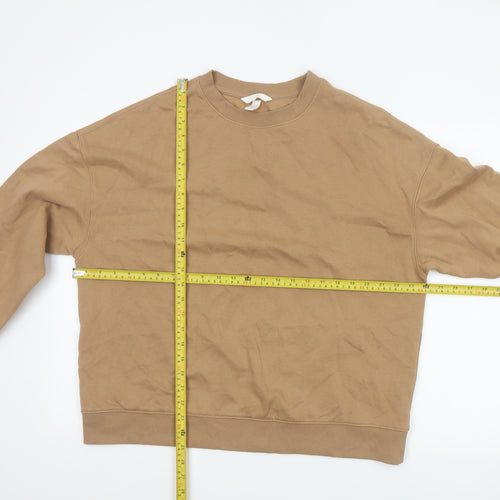 H&M Women Beige M Pullover Sweatshirt Crew Neck Fleece Cotton Blend