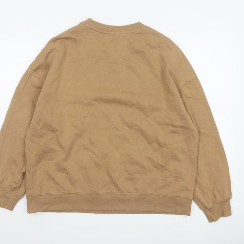 H&M Women Beige M Pullover Sweatshirt Crew Neck Fleece Cotton Blend