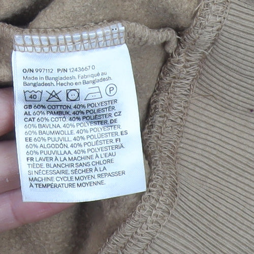 H&M Women Beige M Pullover Sweatshirt Crew Neck Fleece Cotton Blend
