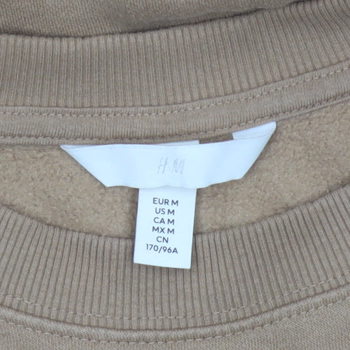H&M Women Beige M Pullover Sweatshirt Crew Neck Fleece Cotton Blend