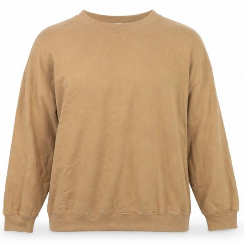 H&M Women Beige M Pullover Sweatshirt Crew Neck Fleece Cotton Blend