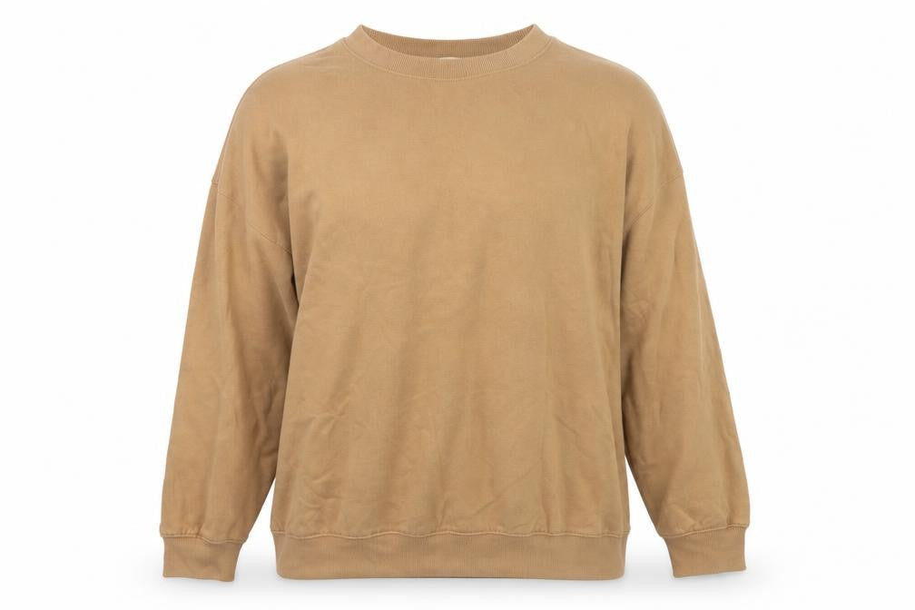 H&M Women Beige M Pullover Sweatshirt Crew Neck Fleece Cotton Blend