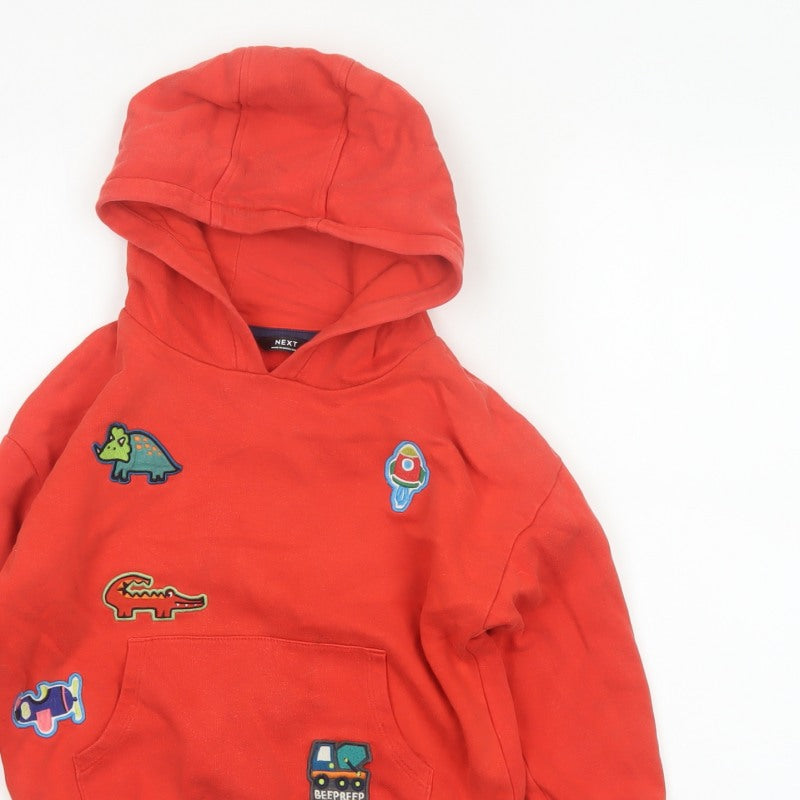 Additional view of Next unisex kids red 5-6 years pullover hoodie dinosaur patches