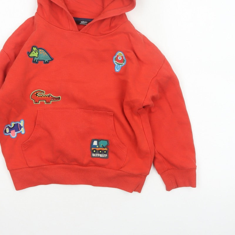 Additional view of Next unisex kids red 5-6 years pullover hoodie dinosaur patches