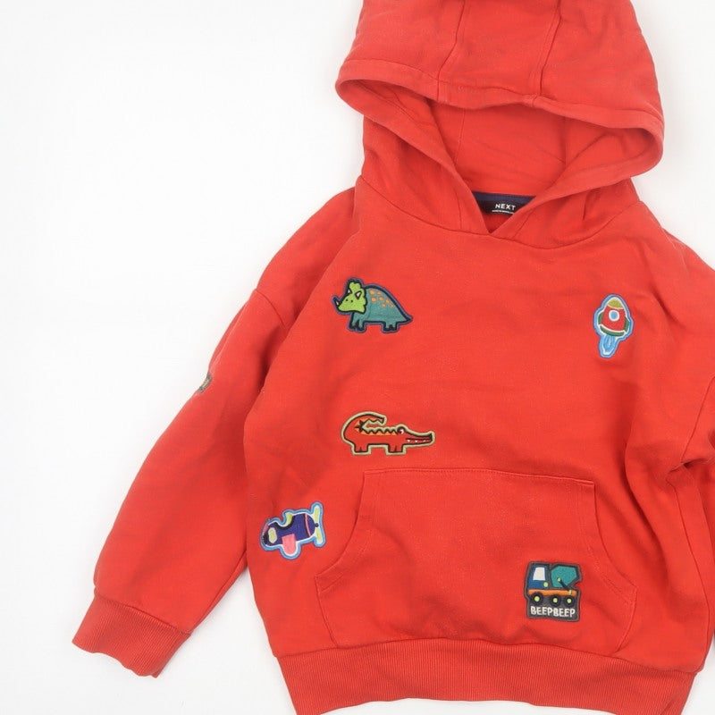 Additional view of Next unisex kids red 5-6 years pullover hoodie dinosaur patches