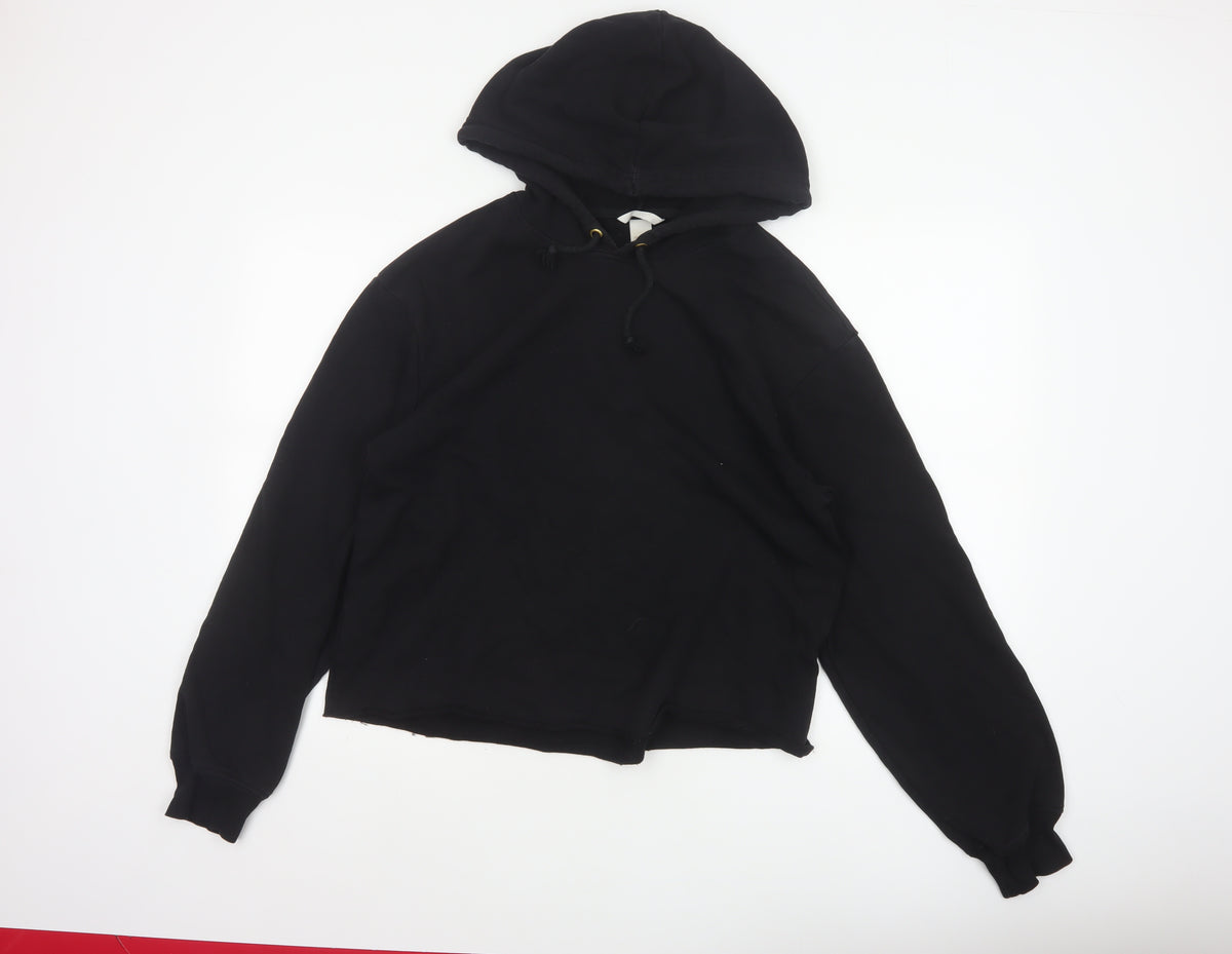 Back view of H&M Women’s Black UK 12 Pullover Hoodie Cropped Drawstring