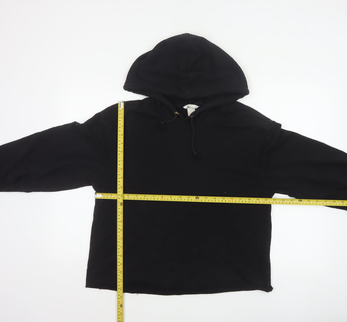 Close-up detail of H&M Women’s Black UK 12 Pullover Hoodie Cropped Drawstring