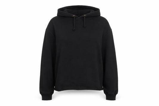 Front view of H&M Women’s Black UK 12 Pullover Hoodie Cropped Drawstring
