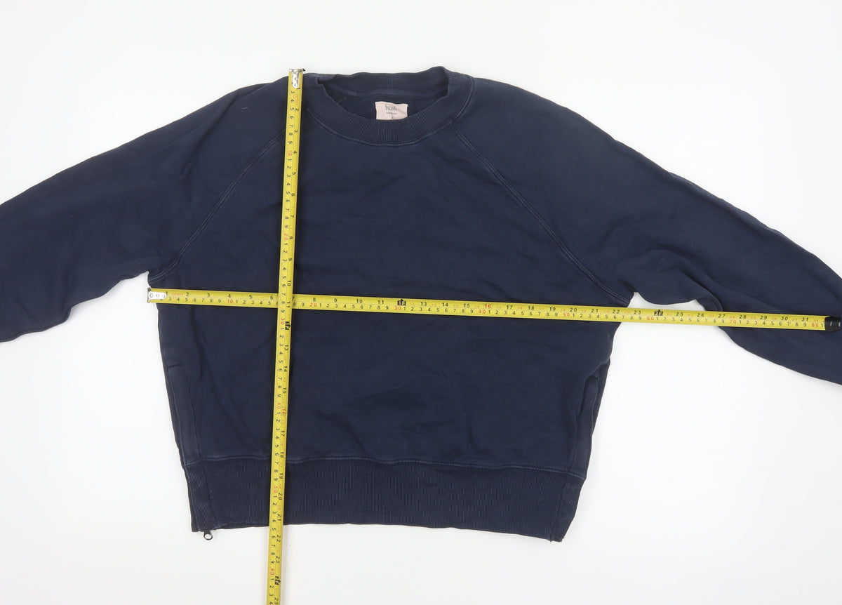 Close-up detail of Hush Women’s Navy Blue S Pullover Crew Neck Raglan Sweatshirt Zip Pockets