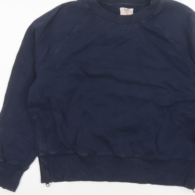 Additional view of Hush Women’s Navy Blue S Pullover Crew Neck Raglan Sweatshirt Zip Pockets