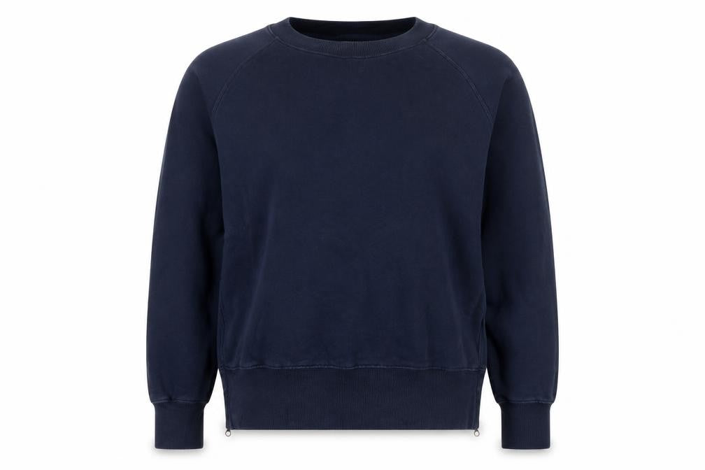 Front view of Hush Women’s Navy Blue S Pullover Crew Neck Raglan Sweatshirt Zip Pockets