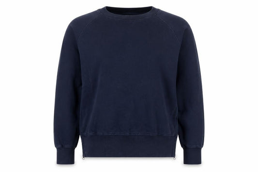 Front view of Hush Women’s Navy Blue S Pullover Crew Neck Raglan Sweatshirt Zip Pockets