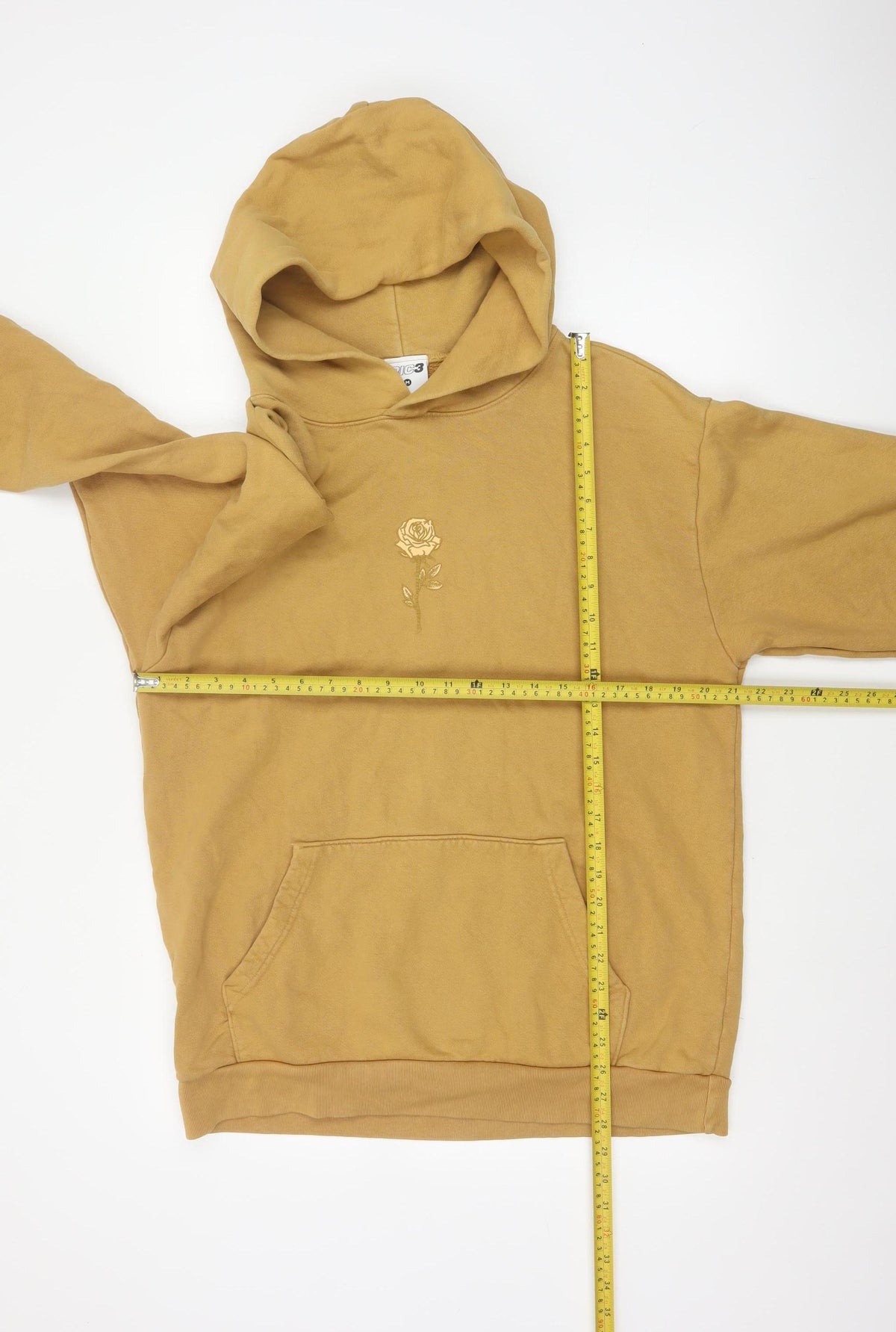 Close-up detail of RIC3 Men’s Brown M Pullover Hoodie Rose Graphic Print Logo