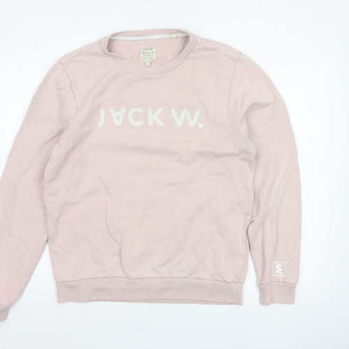 Jack Wills Men's Pink L Logo Graphic Print Crew Neck Pullover Sweatshirt