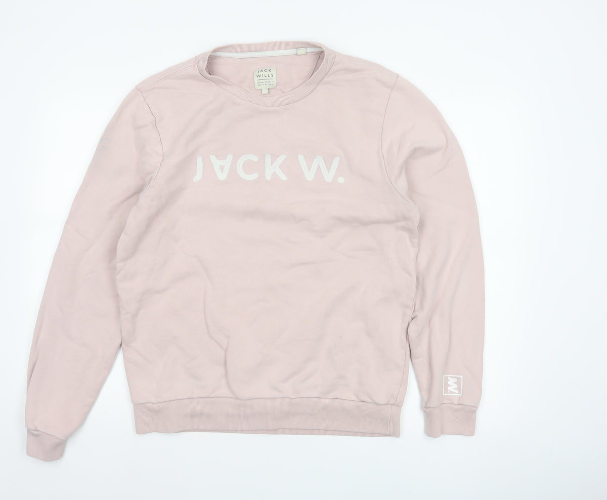 Jack Wills Men's Pink L Logo Graphic Print Crew Neck Pullover Sweatshirt
