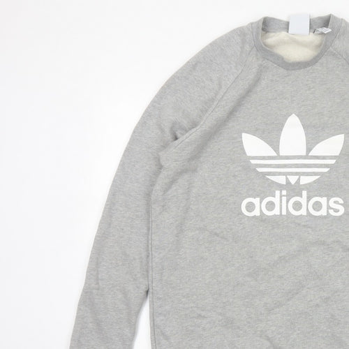 adidas Men Grey M Crew Neck Pullover Logo Graphic Sweatshirt
