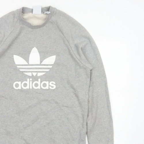 adidas Men Grey M Crew Neck Pullover Logo Graphic Sweatshirt