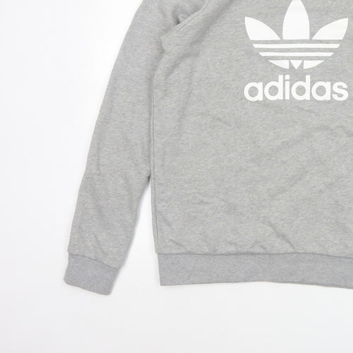 adidas Men Grey M Crew Neck Pullover Logo Graphic Sweatshirt