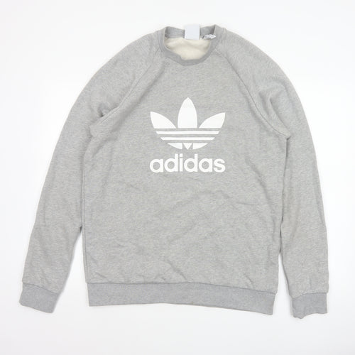 adidas Men Grey M Crew Neck Pullover Logo Graphic Sweatshirt