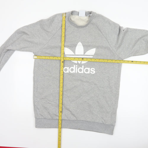 adidas Men Grey M Crew Neck Pullover Logo Graphic Sweatshirt