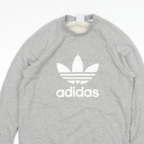 adidas Men Grey M Crew Neck Pullover Logo Graphic Sweatshirt
