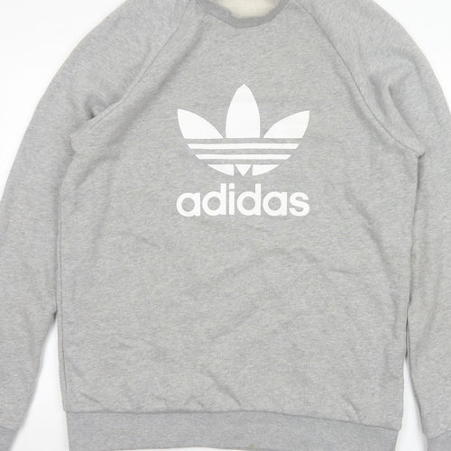 adidas Men Grey M Crew Neck Pullover Logo Graphic Sweatshirt