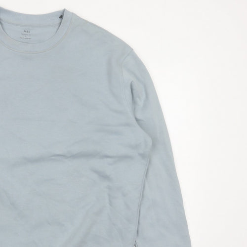 Marks and Spencer Men Blue L Relaxed Fit Crew Neck Pullover Sweatshirt