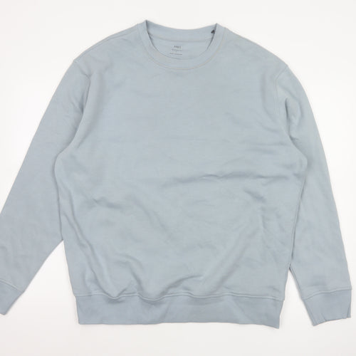 Marks and Spencer Men Blue L Relaxed Fit Crew Neck Pullover Sweatshirt