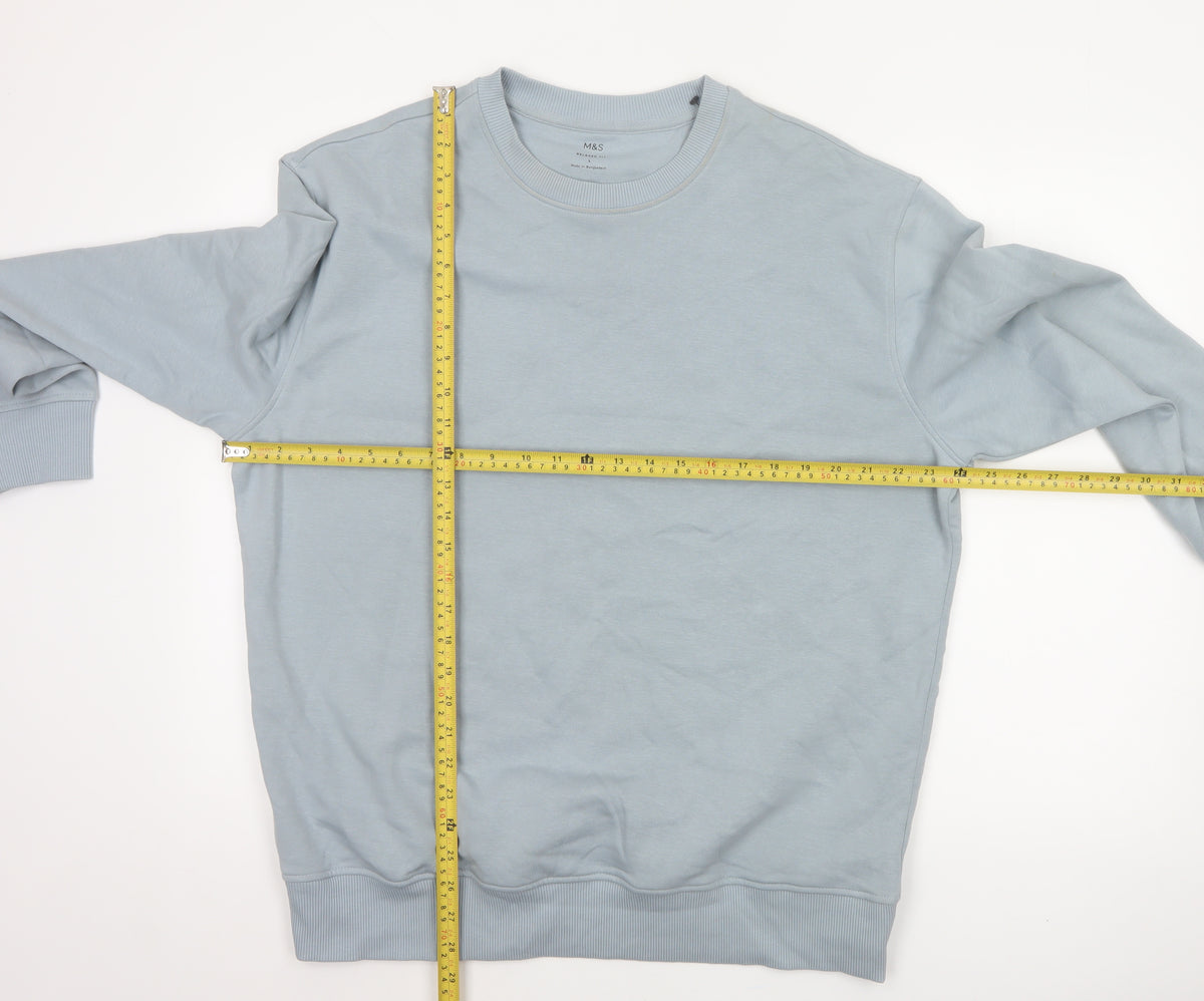 Marks and Spencer Men Blue L Relaxed Fit Crew Neck Pullover Sweatshirt