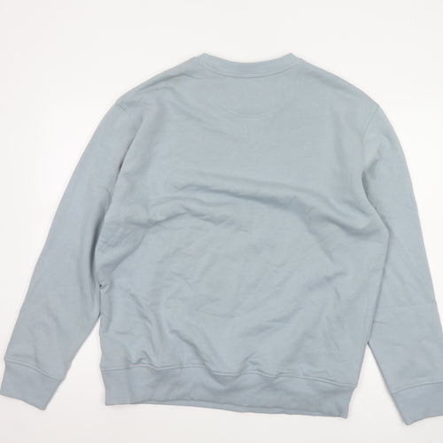 Marks and Spencer Men Blue L Relaxed Fit Crew Neck Pullover Sweatshirt