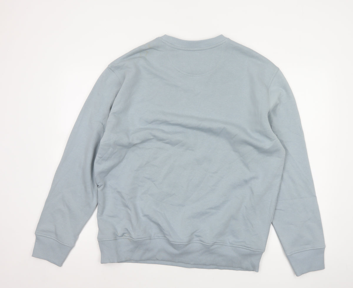 Marks and Spencer Men Blue L Relaxed Fit Crew Neck Pullover Sweatshirt