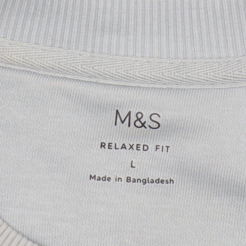 Marks and Spencer Men Blue L Relaxed Fit Crew Neck Pullover Sweatshirt