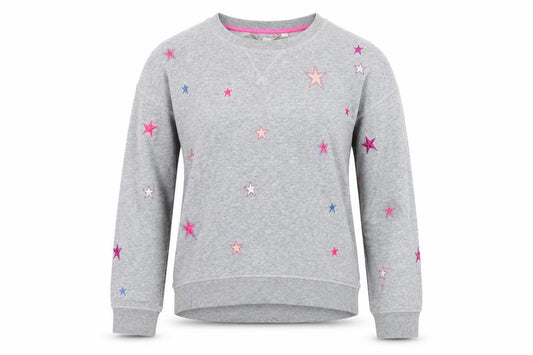 Front view of Boden Women’s Grey XS Star Embroidered Fleece Pullover Sweatshirt