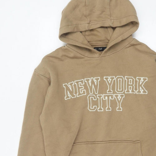 F&F Men’s Beige M New York City Graphic Pullover Hoodie Pockets