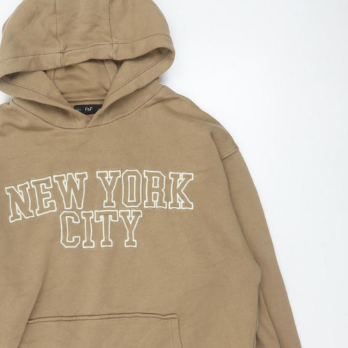 F&F Men’s Beige M New York City Graphic Pullover Hoodie Pockets