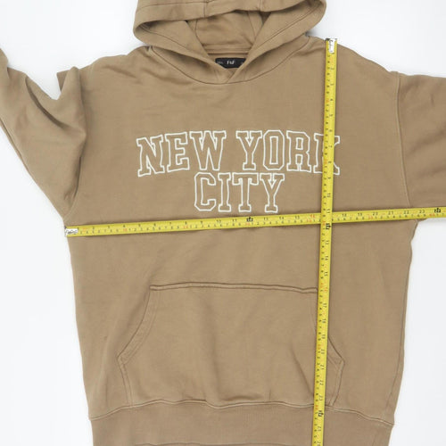 F&F Men’s Beige M New York City Graphic Pullover Hoodie Pockets