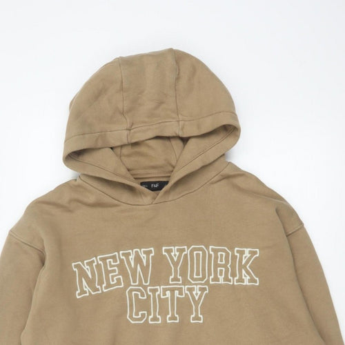 F&F Men’s Beige M New York City Graphic Pullover Hoodie Pockets