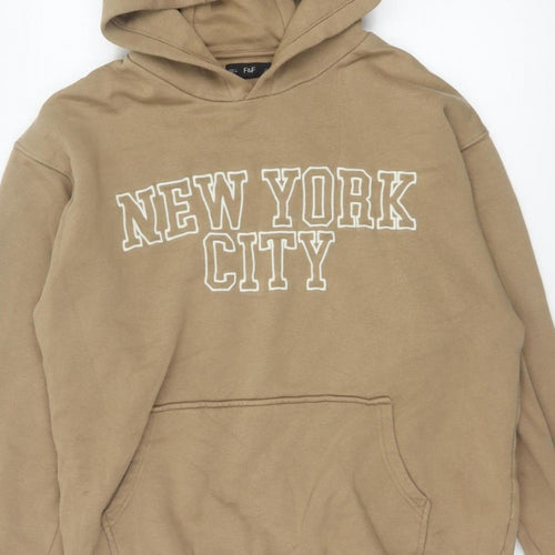 F&F Men’s Beige M New York City Graphic Pullover Hoodie Pockets