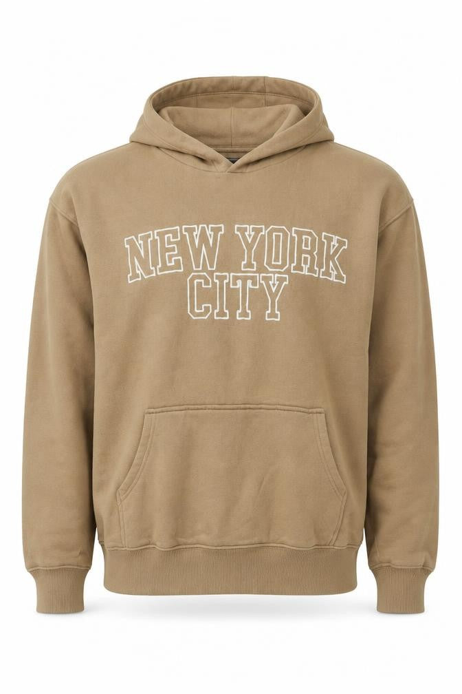 F&F Men’s Beige M New York City Graphic Pullover Hoodie Pockets