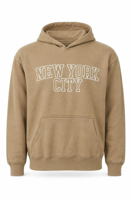 F&F Men’s Beige M New York City Graphic Pullover Hoodie Pockets