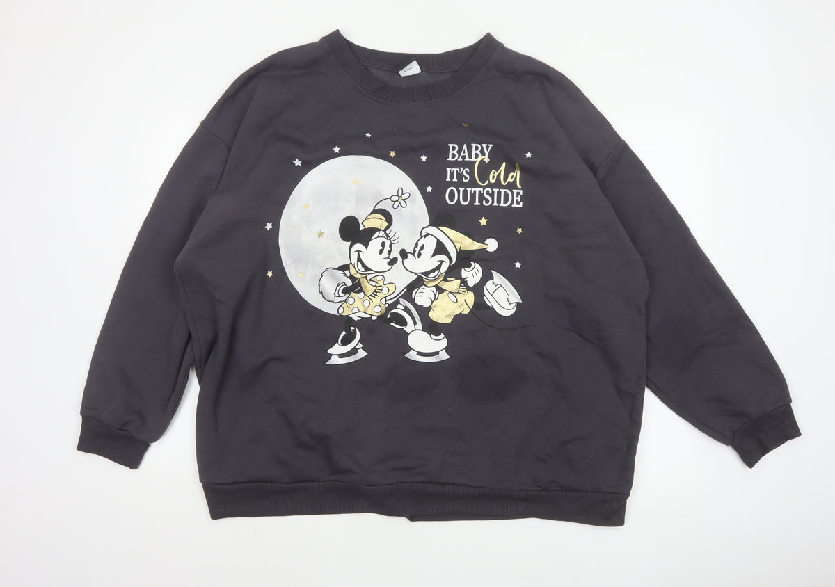 George Women's Black 2XL Mickey Minnie Christmas Pullover Sweatshirt