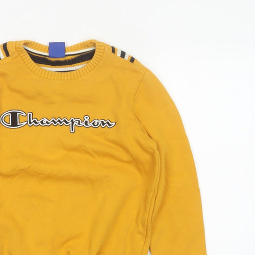 Champion Boys Yellow 11-12 Years Logo Crew Neck Pullover Sweatshirt