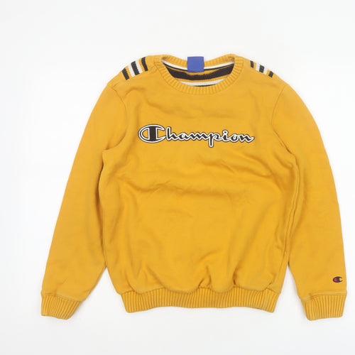 Champion Boys Yellow 11-12 Years Logo Crew Neck Pullover Sweatshirt