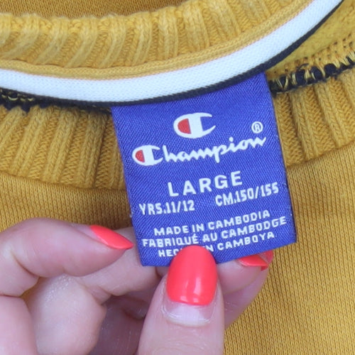 Champion Boys Yellow 11-12 Years Logo Crew Neck Pullover Sweatshirt