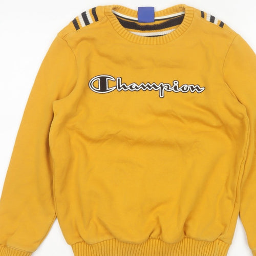 Champion Boys Yellow 11-12 Years Logo Crew Neck Pullover Sweatshirt